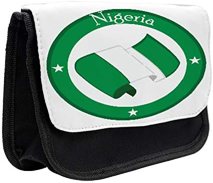 Foldout Нигерийски молив случай, в два цвята през Цялата Кънтри, Тъканно Чанта за Моливи с двоен цип, 8,5 x 5,5, Зелено-бял