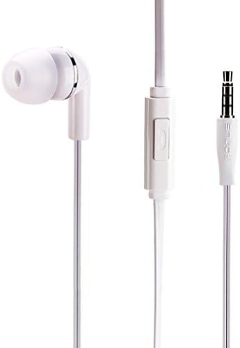 Моногарнитура премиум-клас с плосък кабелен бяло ухо с микрофон-покритие за Samsung Galaxy S7 Edge (SM-G935P)-