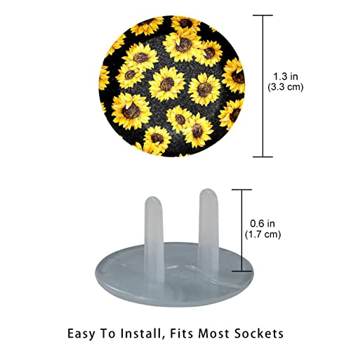 Пластмасови Капачки за контакти с Цветен Модел Подсолнечно-Жълти Цветя на Слънцето, 12 X Защитни штекеров, Кръгли