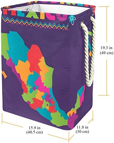 NDKMEHFOJ Карта на Мексико, Кошница За Дрехи Кошници Водоустойчив Сортировач Мръсни Дрехи Мека Сгъваема Дръжка Цветни за Дома Подвижни Скоби