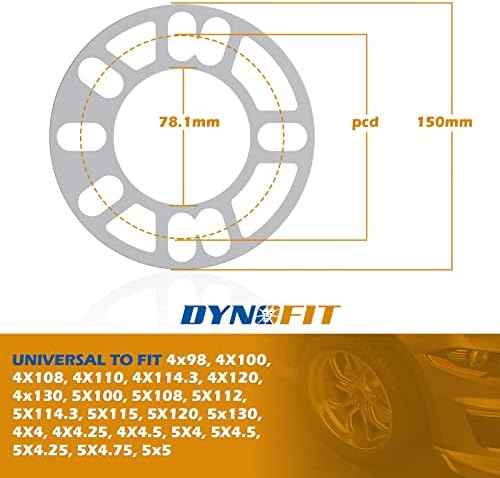 dynofit Универсални колесни уплътнение 5 мм за 98-120 с множество болтове, комплект от 2 Тънки алуминиеви втулки, Центрическая