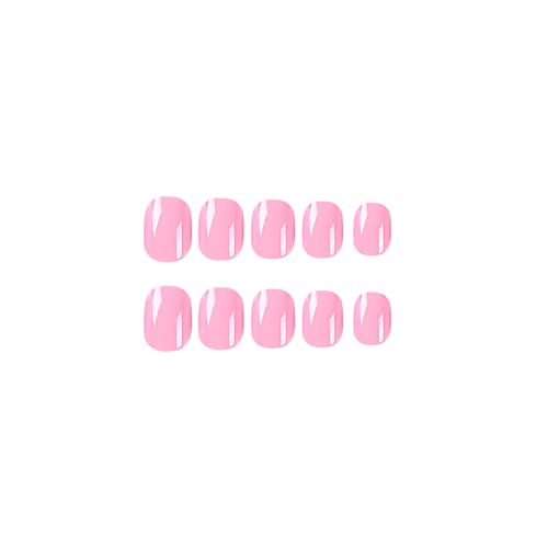 Розово Натиснете върху ноктите Квадратни Режийни Нокти с Лепило за нокти, Акрил Къса Режийни ноктите с Изкуствен Гланцово Дизайн