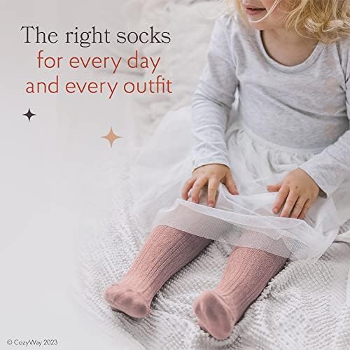 CozyWay/ Чорапогащи до коляното за малки момичета, 3/6 опаковки, Дълги Чорапи с Лък, Чорапи с Волани За Бебета и малки
