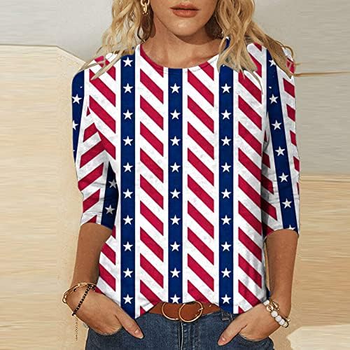 Дамски Блузи на Ден на Независимостта, Модни Тениски с принтом на Американското и 3/4 ръкав, Ежедневни Тениски с кръгло
