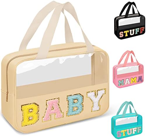 Чисто Прозрачни Детски козметични чанти с ивици от шенилна с букви, вещи от първа необходимост за пътуване, Голяма