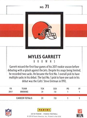 2018 Панини Футбол NFL #71 Майлс Гарет Cleveland Browns Официалната Търговска карта
