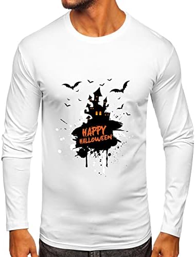 Мъжки Тениски ZDDO на Хелоуин, Мъжки Ризи С принтом Честит Хелоуин, Haunted house, Дълъг ръкав, Забавен Графичен