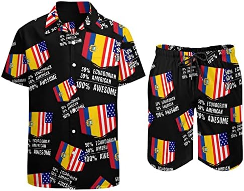 Эквадорская и американската Страхотен Мъжки Плажни дрехи от 2 теми, Хавайска Риза с копчета с Къс ръкав и къси Панталони,