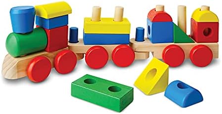 Влак Melissa & Doug - Класическа Дървена играчка за малки деца (18 бр.) - Комплект дървени Паровозиков, Дървени
