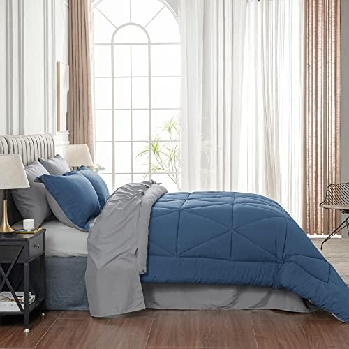 BEDELITE Пълен комплект спално бельо от 7 теми Легло в леглото - Заден тъмно синьо комплект спално бельо от мек микрофибър