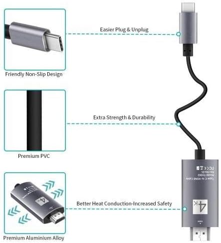 Кабел BoxWave, който е съвместим с Canon EOS R Кабел SmartDisplay - USB Type-C-HDMI (6 фута), USB кабел C/HDMI