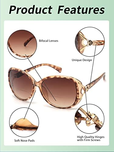 JM Класически Бифокални Очила за Четене, Дамски Очила с Защита от Uv, Улични Черепаховые и Черни + 1.0