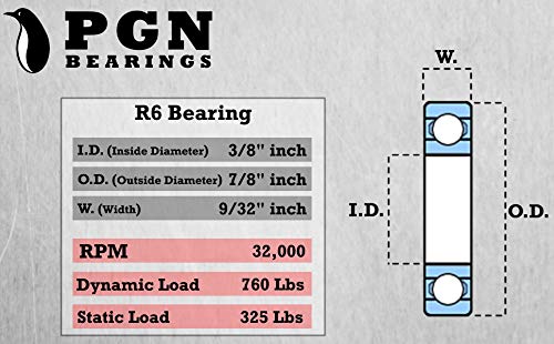 Носещи PGN (10 бр) R6-2RS - Фланец сачмен лагер от хромирана стомана със смазка - Лагери 3/8 x7/8x9/32 с гумено уплътнение
