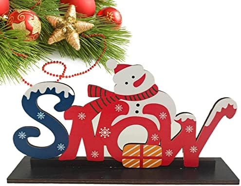 ADJ Коледна Табела от дърво за маса | Креативен Коледен Интериор от Дърво за маса с Малък отвор | Коледни Украшения във формата на Снежен човек Коледна Украса за Перва