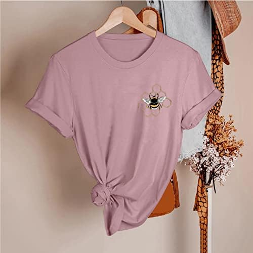 Дамски тениски с дълъг ръкав, дамски пролетно-летни тениски с принтом пчели, къс ръкав, тениска с кръгло деколте, дамски тениски