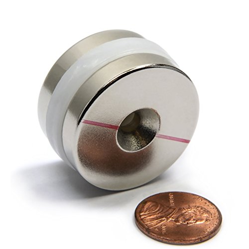 2 Броя неодимовых магнити CMS Magnetics диаметър 1,26 x 1/4 марка N52, на ръка, с отвор 10 - 1,9 пъти по-твърда, отколкото