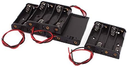 X-DREE 4 бр. Калъф за отделението за батерията без капачки 4x1,5 AAA от черна пластмаса с два проводника (за Съхранение на батерии да 4 pezzi Съхранение без капачки 4x1,5 AAA в плас
