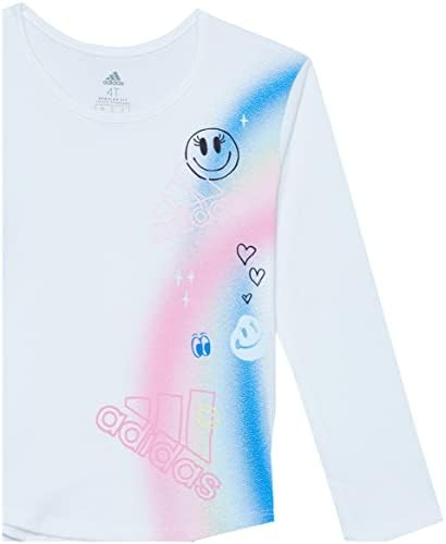 Памучен тениска с кръгло деколте и графичен модел на adidas за момичета с дълъг ръкав