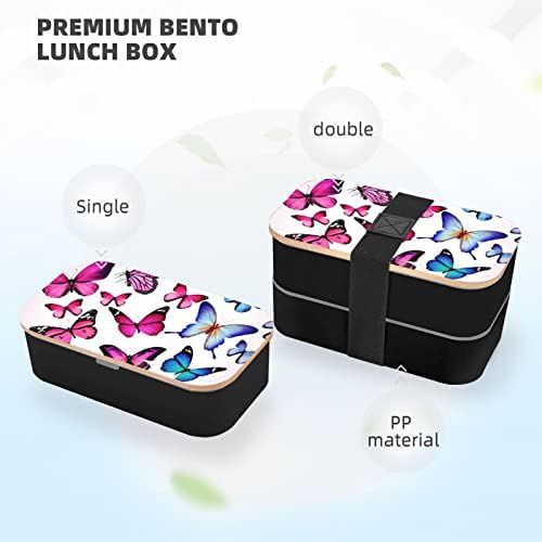 Цветна кутия за bento с пеперуда за обяд с подобрени регулируема каишка, штабелируемый за многократна употреба запечатан контейнер за храна, не съдържа Bpa, модерен, 2 н