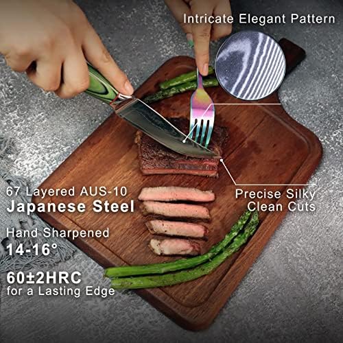 Комплект Ножове за стек Fzkaly от 6 теми, Острейший Японски Дамасский Нож за Стек, Японска Стомана AUS-10, Цветна