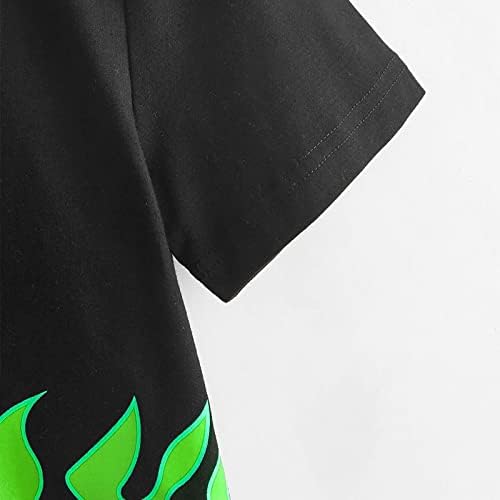 Дамски Съкратен Върховете 2023 Летни Ежедневни Тениски с кръгло деколте и Къс ръкав с Принтом Пламък Y2K, Ризи