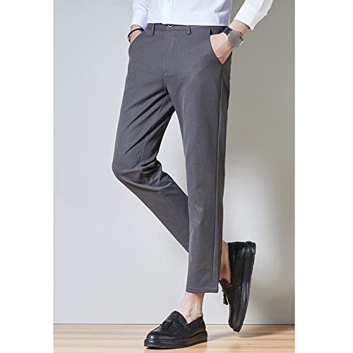 Мъжки панталони-участък Slim Fit, Обикновена Стегнати панталони за костюми, белите Дробове Бизнес панталони, Устойчиви на бръчки (Тъмно сиво, 36)