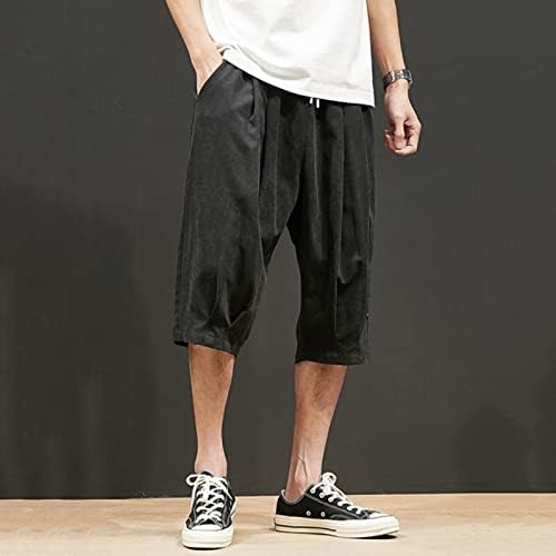 HDDK Мъжки Панталони-капри е В Японски Стил и Голям Размер, Свободни за Ежедневни Панталони, Летни къси Панталони Под Коляното С Еластична Шнурком За Бягане