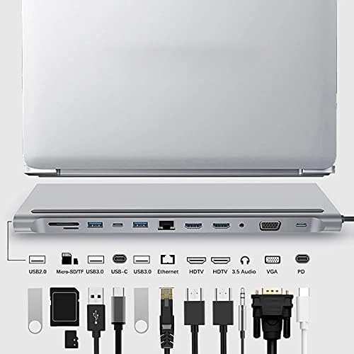 LHLLHL 12 в 1 C USB Хъб Докинг станция за лаптоп Type-C с двойна съвместимостта /VGA/USB 3.0 Хъб/ Адаптер за док-станция