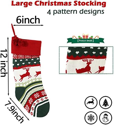NUOGIC/ Големи Коледни Чорапи, Комплект от 4 Снежинки, Елени, снежни човеци, Вязаный Коледни Чорапи, Възли