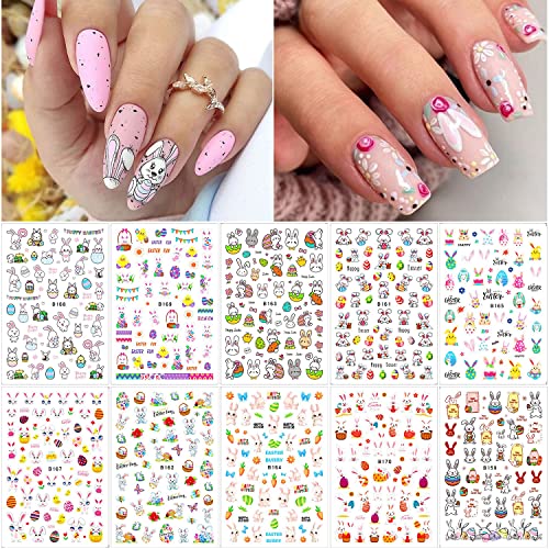 10 Листа Великденски Стикери за Дизайн на ноктите 3D Великденски Стикери За нокти Сладък Заек Стикери За Нокти Самозалепващи