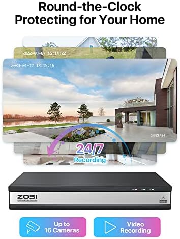 Система за домашно охранителна камера ZOSI 16CH 1080P, H. 265 + 16 канален dvr за видео наблюдение 1080P с твърд диск капацитет