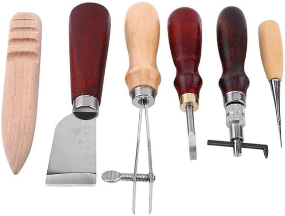 Набор от кожени инструменти от 6 теми, Набор от изделия от кожа ръчно изработени, Определени за ръчно шиене, Определени