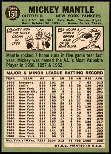 1967 Topps 150 Мики Мэнтл Ню Йорк Янкис (Бейзболна картичка) БИВШ Янкис