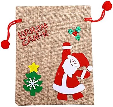 Коледни торбички HAHII, Три стила на коледните торби от зебло с шнурком, Персонализирани Коледни Подаръчни