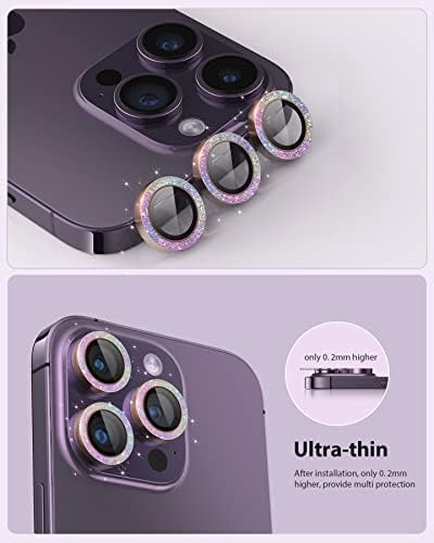 LRONFIEE за iPhone 14 Pro и iPhone 14 Pro Max Защита на обектива на камерата, Лъскав Корпус от закалено стъкло,