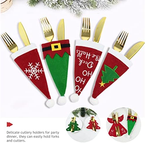 Лъжици STOBOK Сребърни Коледни Притежателите на Прибори за Коледни Тъканни Притежателите на Прибори за Коледни Притежателите