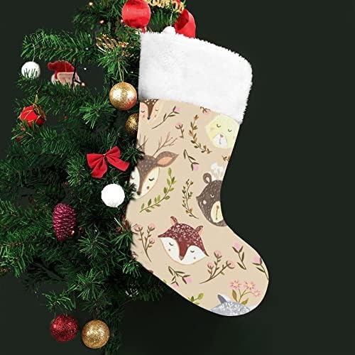 Коледни Чорапи с Главата на Животното, Коледна Елха, Висящи Чорапи за Камината, с Къси Плюшени Белезници,