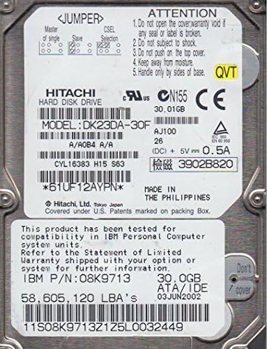 DK23DA-30F, A/A0B4A/A, Hitachi Твърд диск 30GB IDE 2.5