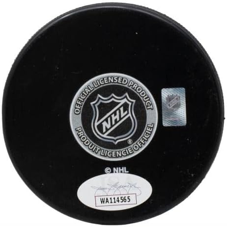 Ерик Линдрос е подписал хокей шайба с логото на Ню Йорк Рейнджърс HOF 16 С Надпис JSA - за Миене на НХЛ с автограф