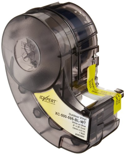 Брейди XC-500-595- филмът Винил BL-WT IDXPERT & LABXPERT Labels B-595 за вътрешни и външни работи, бял на син фон, Размер на печат: 19.000 W x 0.500В, 1 ролка (30 фута) /касета