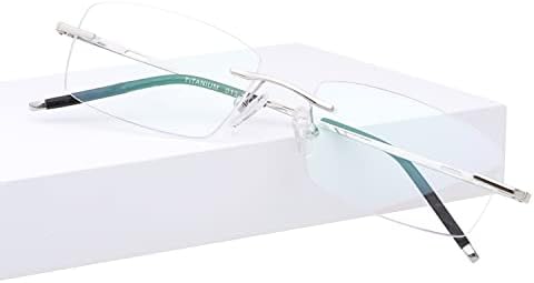 HELES Мъжки слънчеви Очила за четене От Чист Титан Без рамки, Поликарбонатни Лещи с с едно зрение, Покритие UV400, Очила за четене-Сребрист||сила +1,50