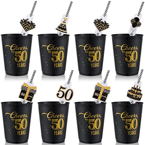 32 Опаковки, Чаши за парти с 50-ти рожден ден, Поздрави с 50-Годишнината, Украса за стадиона на 16 унции, за Еднократна употреба
