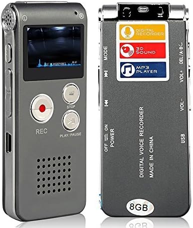 Цифров Аудио Рекордер/Диктофон / MP3 плейър- 8 GB / 650 ч / ч / Многофункционален Диктофон Акумулаторна батерия-плейър с вграден високоговорител (Сив)