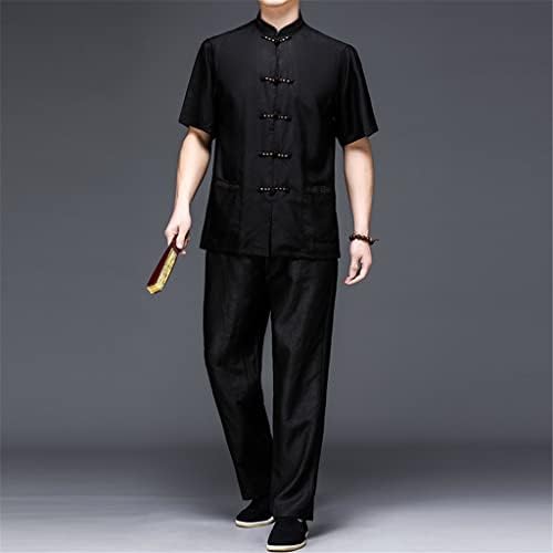 DHTDVD Летен костюм Мъжки Костюм в Китайски стил за средната и напреднала възраст, Китайска риза с къси ръкави (Цвят: D,