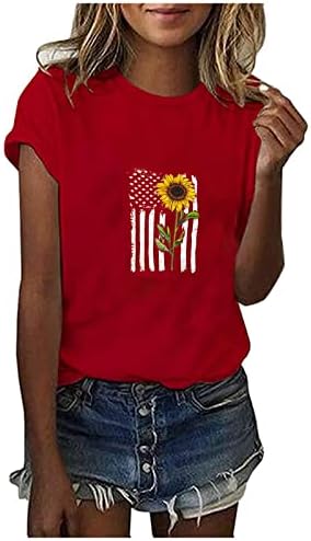 Женска Тениска с Американския Флаг, Цялата Деколте, Къс ръкав, Отгоре с Флага на САЩ 4 юли, всеки ден Патриотични Фланелки