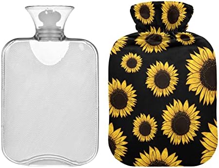 Бутилки с гореща вода с капак Black Sunflowers Пакет с Топла Вода за Облекчаване на болки, Главоболие, Греющий