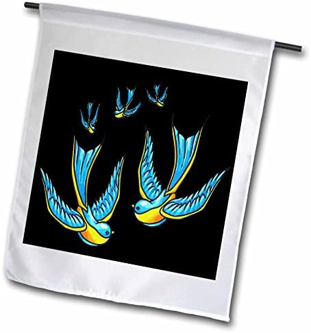 Триизмерна татуировка в стил Поглъща от синьо и жълто цветя на черен фон - Flags (fl_355582_2)
