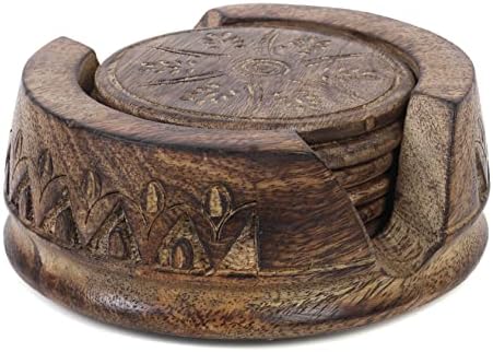 Комплект от 6 дървени каботажните Shilppam | Дървени Поставки за напитки и плотове ръчно изработени I Притежателя под