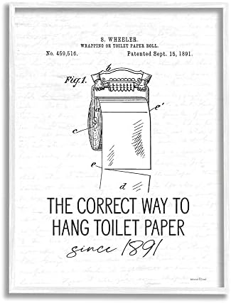 Реколта схема Баня Stupell Industries Правилният начин на закачане на Тоалетна хартия, Изпълнена в стил Стена на изкуството с надписи и подплата в бяла рамка, 11 x 14, черен