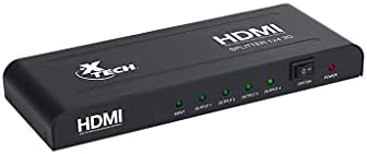 Сплитер Xtech Americas HDMI 1 вход HDMI за предаване на 4 дисплеи HDMI-Поддръжка на 4k, Full HD 1080P, концентратор с пристанище